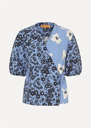 Structure stretch gathered tie short sleeve bluse Night Ditzy Floral/Day Ditzy Floral Stine Goya 